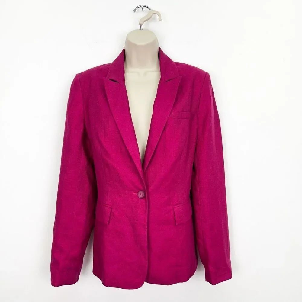 Iris & Ink Women’s Berry Pink Linen Single Button Lapel Blazer Jacket